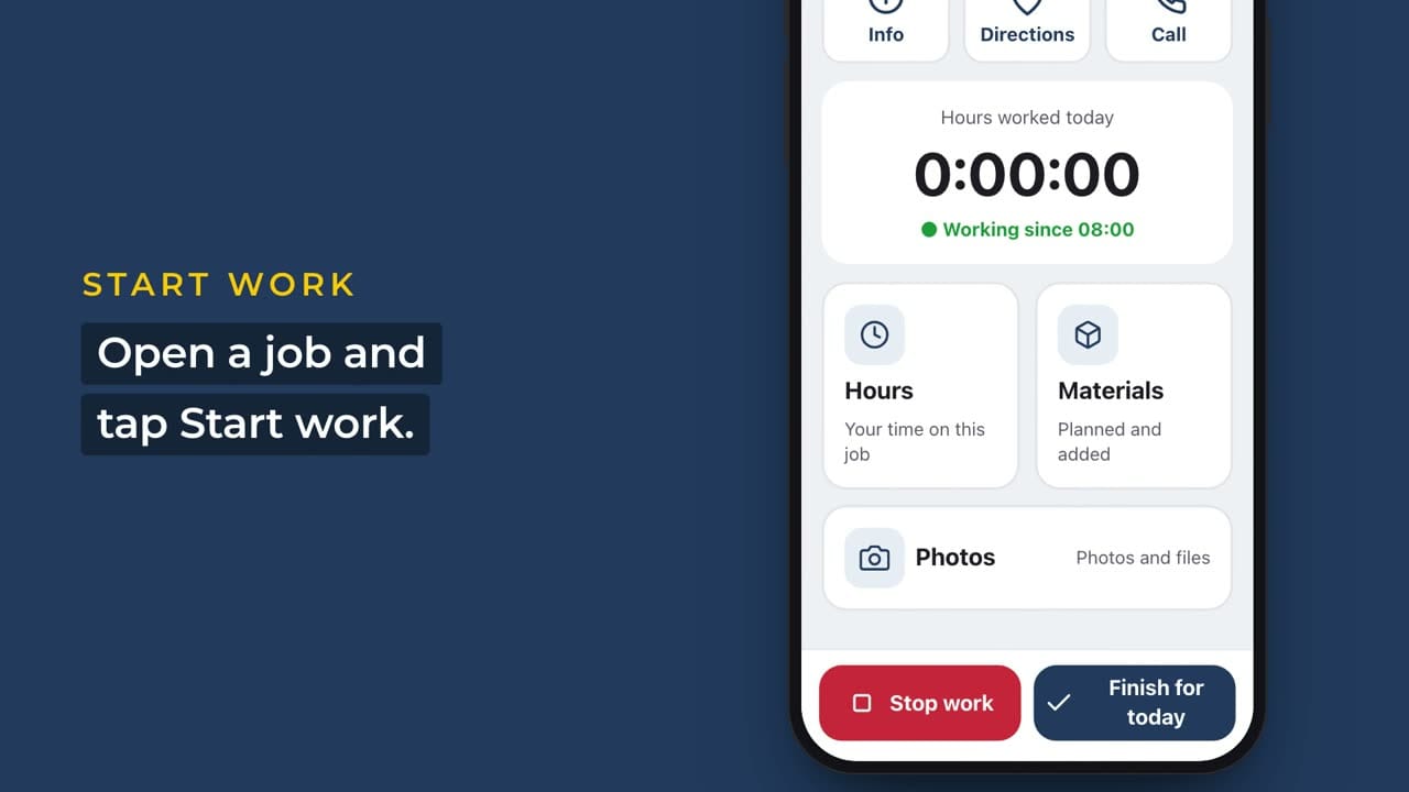 A job open in FSM with the work timer running