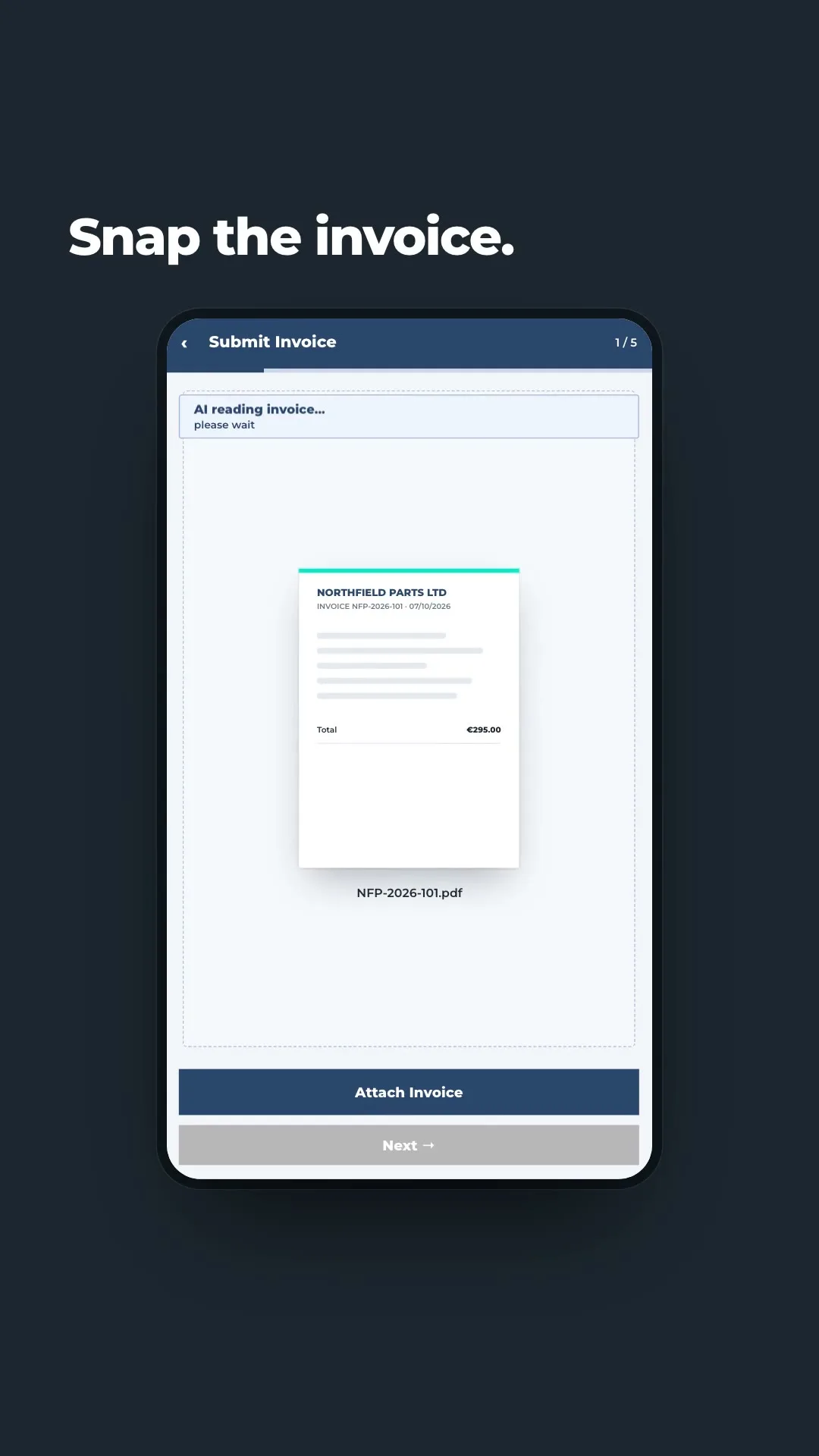 The Invoice app reading a supplier invoice