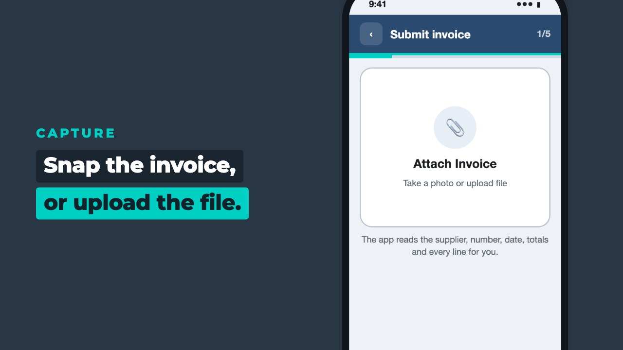 Invoice app capture screen with the Attach Invoice button