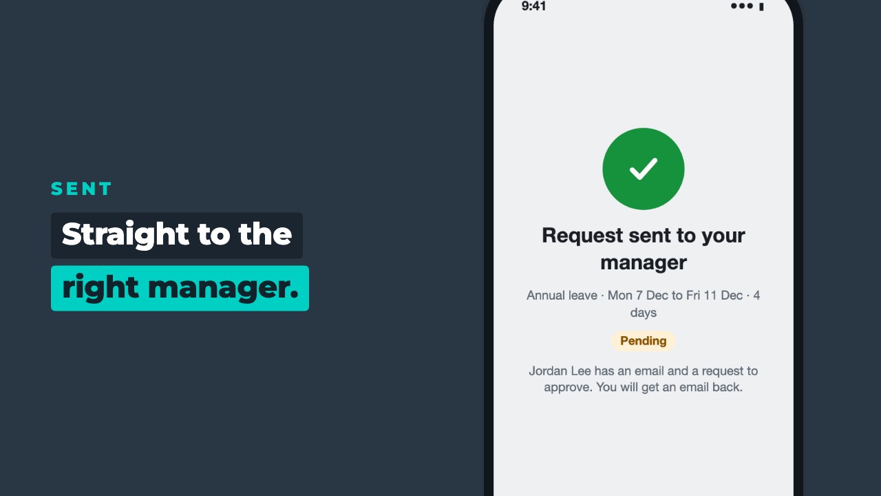 Request sent to your manager, with the status Pending